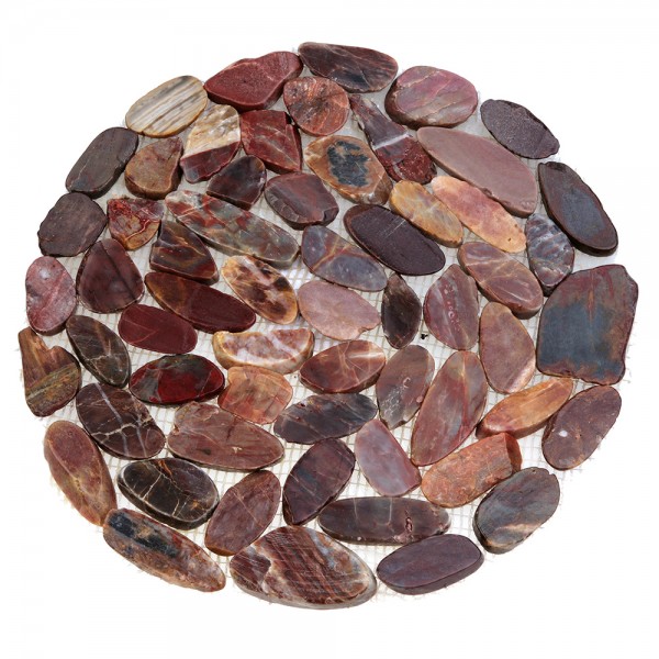 Каменная мозаика MS00-2 HP ГАЛЬКА красно-коричневая НА КРУГЕ