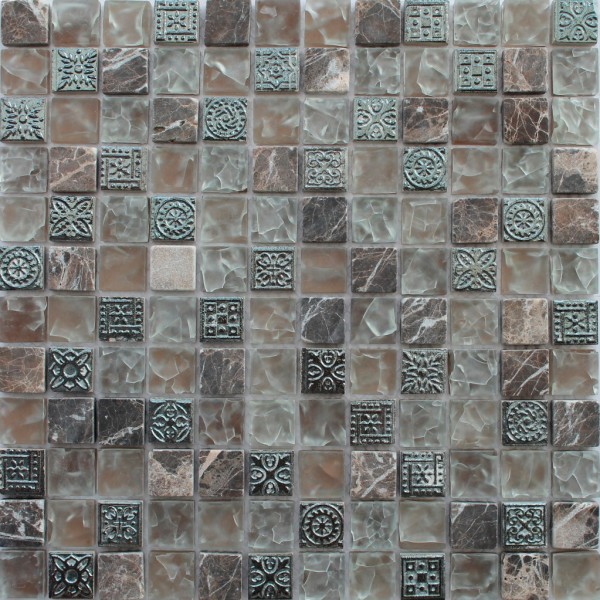 Мозаика стеклянная с камнем 010  - 23*23 (300х300х8)